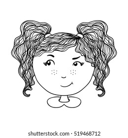 Cute girl vector background. Hand drawn illustration for apparel or kid textile, card, pin, t-shirt print design, other use. Cartoon character. Coloring book for kids or adults. Emotion example