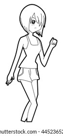 cute girl vector in black line on a white background