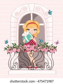 Cute girl vector design.Cartoon character who receives a surprise gift.