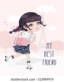 Cute girl vector design.Cartoon character.