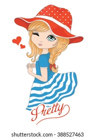 Cute girl vector design.Romantic hand drawing poster.cartoon character.