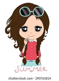 Cute girl vector design.Summer slogan.