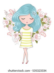 cute girl vector design.Template for design cards, notebook, shop, poster.
