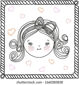 Corazón del marco del doodle vectorial de chica corta