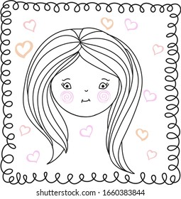 Cute girl vector doodle frame heart