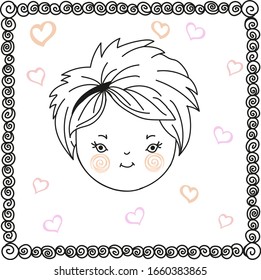 Corazón del marco del doodle vectorial de chica corta