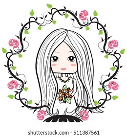 cute girl vector and flower on white background