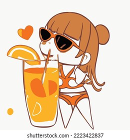 Cute girl vector illustration. vector cartoon style