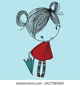 cute girl vector illustration and colorful background