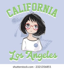 a cute girl vector illustration cool girl vector illustration graphic anime character california los angeles city varsity slogan