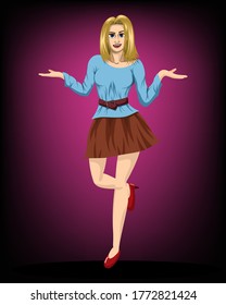 Cute girl vector illustration Doing a happy posture She is standing with one leg and extended her hands out to her side.