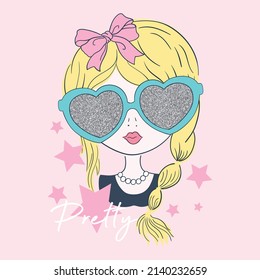 Cute Girl Vector Illustration With Heart Sunglasses