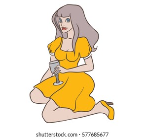 cute girl vector illustration yellow dress