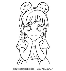 cute girl, vector line art sketch of a cute girl, Coloring Book Page