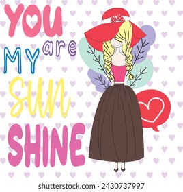 Cute girl vector print illustration for kids, fashion, textile and other uses.