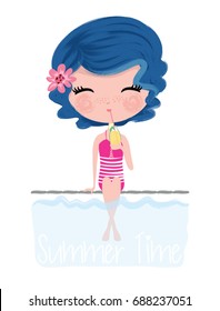 cute girl vector.Sea themed ornament.seamless pattern with cute cartoon mermaid.Character design.Cute girl illustration.Template for design cards, notebook, shop, poster.
