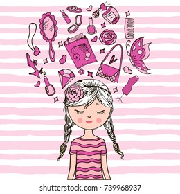 cute girl vector/T-shirt print/Book illustrations for children/Romantic hand drawing poster/cartoon character/For apparel or other uses in vector/pretty graphic