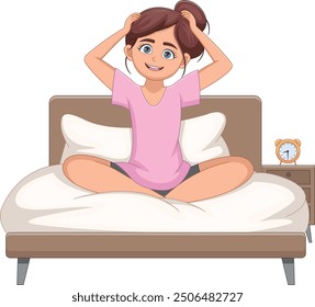 cute girl wake up cartoon