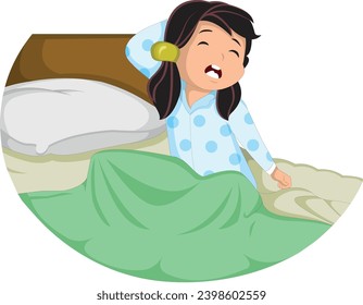 Cute girl waking up in the morning vector illustration