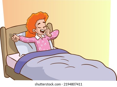 cute girl waking up from sleep vector illustration