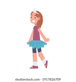 Cute Girl Walking with Crown on Her Head Vector Illustration