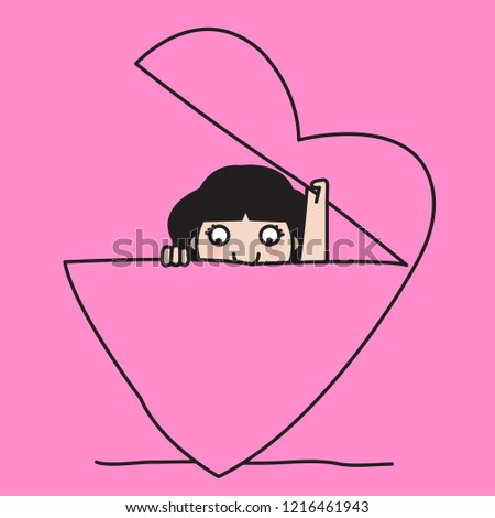 Cute Girl Walking And Exploring Into The Heart Concept Card Character illustration