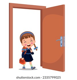 cute girl walking through open door