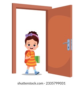 cute girl walking through open door