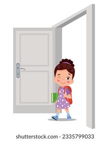 cute girl walking through open door