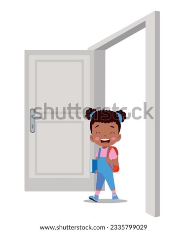 cute girl walking through open door