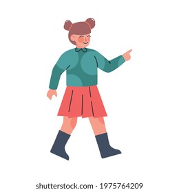 Cute Girl Walking Wearing Casual Clothes and Boots Cartoon Vector Illustration