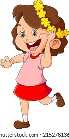 The cute girl is walking while wearing a flower crown on head of illustration