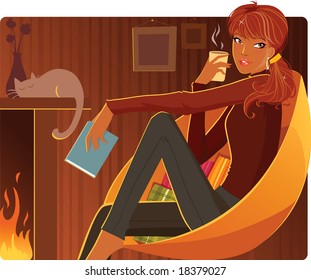 Cute girl warming up by the chimney