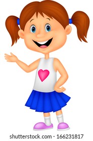 Cute girl waving presenting