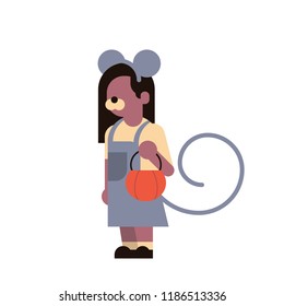 cute girl wear mouse costume happy halloween concept party celebration isolated flat cartoon character isolated full length vector illustration