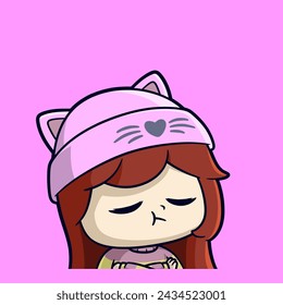 Cute girl wearing beanie poting face cartoon vector emotes