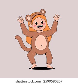 Cute girl wearing bear costume cartoon	