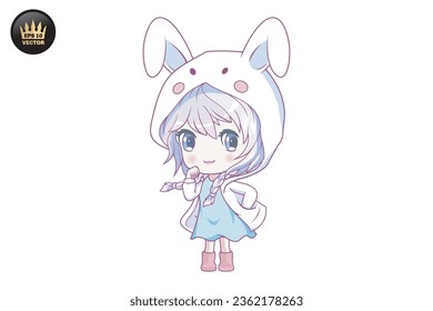 Cute girl wearing bunny hoodie cartoon