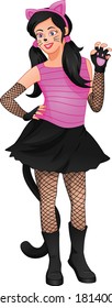 cute girl wearing cat costume