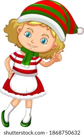 Cute girl wearing Christmas costumes cartoon character illustration