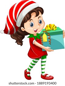 Cute girl wearing Christmas costumes cartoon character illustration