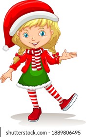 Cute girl wearing Christmas costumes cartoon character illustration