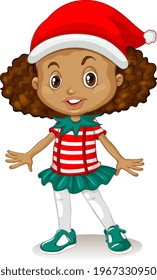 Cute girl wearing Christmas costumes cartoon character illustration