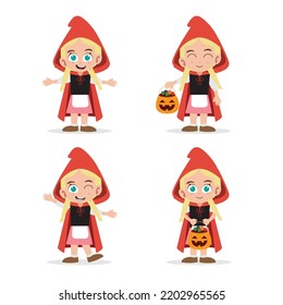 Cute Girl Wearing Costume for Halloween Vector Illustration