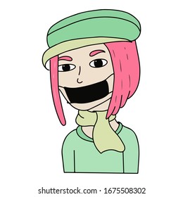 cute girl wearing face protection mask vector illustration. vector concept art of a girl with face mask on. health prevention measures for coronavirus, covid-2019 virus