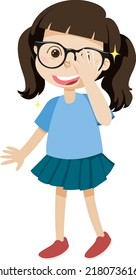 Cute girl wearing glasses cartoon character illustration
