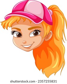 Cute girl wearing hat face ponytail hair illustration