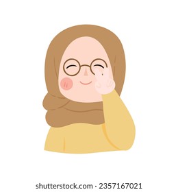 Cute Girl Wearing Hijab. Happy Girl Showing Her Peace Sign Illustration