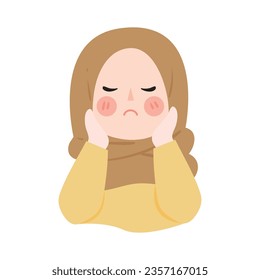 Cute Girl Wearing Hijab. Sad Girl Daydreaming Illustration