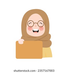 Cute Girl Wearing Hijab. Girl Showing Her Screen Illustration